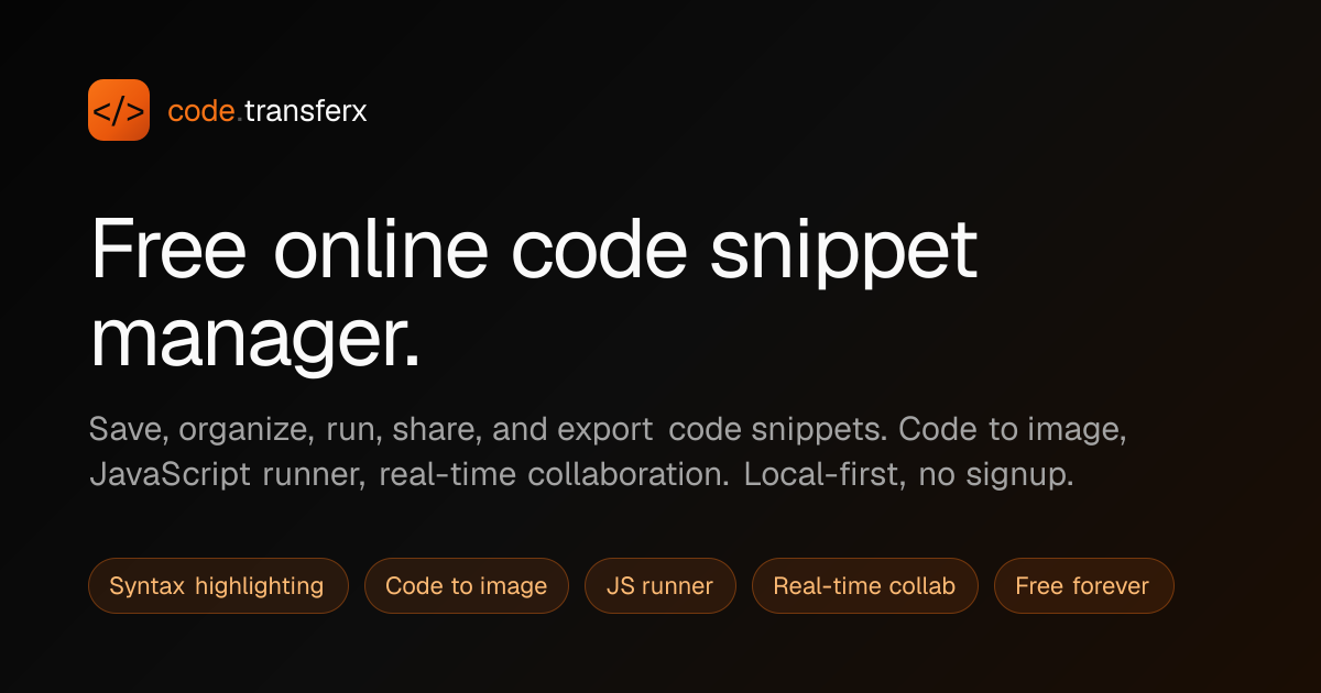 code.transferx - Free Code Snippet Manager, Code to Image & Online Code ...
